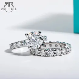 Solitaire Ring Anujewel 35ct Main Stone D Color Diamond Engagement Band 925 Sterling Silver Rings uppsättning för kvinnor 231007