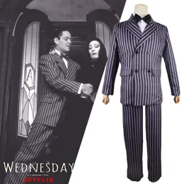 الأربعاء Addams Cosplay Gomez Addams Cosplay Costume Suits Pants قميص السترات الهالوين زي للرجال البالغين