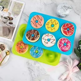 6 구멍 케이크 곰팡이 3D 실리콘 도넛 곰팡이가 아닌 베이글 팬 페이스트리 초콜릿 머핀 도넛 제조업체