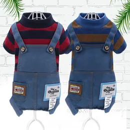 Dog Apparel Clothes Autumn Jumpsuit Strips Tshirt Denim Pants Straps Overalls For Small Medium Dogs Tracksuits Clothing Puppy Onesie