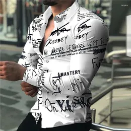 Mäns casual skjortor Spaper Text Art Fashion Luxury Party Evening Dress Shirt Lapel Button Down Print Long Sleeve Top S-4XL