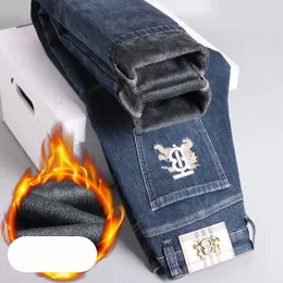 Novas calças jeans calça calças masculinas estiramento velo espessamento inverno ddicon bordado jeans apertado calças de algodão lavado em linha reta negócios casual XW985-1-9