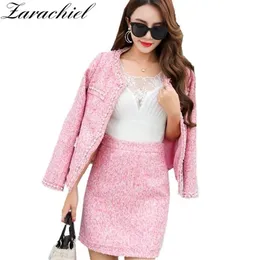 Zarachiel, зимний женский шерстяной твидовый толстый комплект из 2 предметов, женский жемчужный кардиган с бахромой и карманами, куртка, пальто, мини-юбка-карандаш, костюм 2239Z