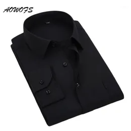 Men's Dress Shirts AOWOFS Social Shirt Black Long Sleeve Office Work Shirts Big Size Mens Clothing 8XL 5XL 7XL 6XL Custom Wed233J