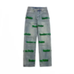 Män kvinnor designer pant Paris graffiti tandborste röd bokstav tryckt tvättade jeans denim casual byxor blå s-xl