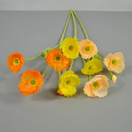 Venda quente de seda artificial 4 cabeças de papoula de milho ramo único flores de seda coloridas para fundo de foto casamento casa festa decoração flores centrais
