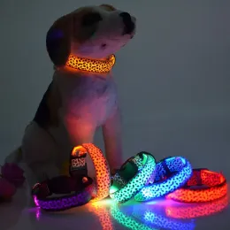 セクシーなヒョウのプリントLED犬の首輪ledペットの点滅襟ナイロン3サイズ6色100pcs/lot ll