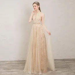 Abiti da festa Abito da sera sexy Donna 2023 Stile lungo estivo Nobile Scollo a V profondo Emboridery Organza Cintura di cristallo Formale