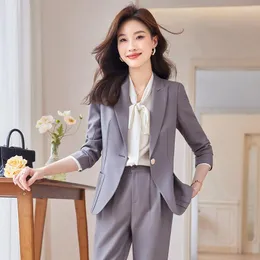 Calças femininas de duas peças uniformes formais designs pantsuits com jaquetas casaco outono inverno profissional negócios escritório trabalho desgaste calças