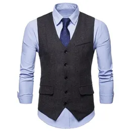 メンズベストメンズリーブレスvネックシングルブレストヘリンボーンジャイレポケット装飾スリムフィットビジネススーツWAISTCOAT271J