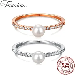 Solitaire Ring Trumium 925 Silver Pearl Rings for Women smycken med Zircon Gemstones Finger Fine Accessories Wedding Engagement Gift 231007