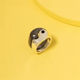 Cluster Ringen Ins Creatieve Yin Yang Gossip Ring Eenvoudige Metalen Druppel Olie Tai Chi Gekoppelde Set Voor Vrouwen Mannen Paar mode-sieraden Cadeau