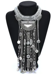 Chokers Boho Long Maxi Coin Necklace Women Vintage Ethnic Statement Big Collar Tassel Choker Halsband Femme Silvery Gypsy Jewellery 231007