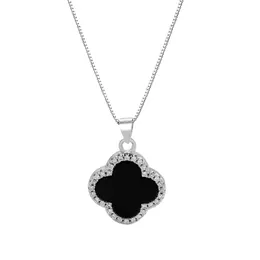 S925 Sterling Pure Silver Clover Designer Pendant Necklace Shining Zircon Crystal Red Black Lucky Link Chain Choker Necklaces Jewelry Gift