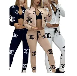 Kvinnors träningsdräkt 2023 Autumn/Winter New Sports Print Fashion Long Sleeve Pants Design Women's Two Piece Set