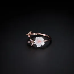 1Pc Rose Gold Sakura Flowers Zircon Branches Shell Flowers Open Ring Charming Cherry Blossom Adjustable Rings Women's Jewelry345c