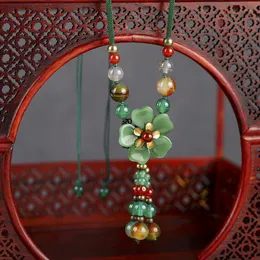 Anhänger Halsketten Trendy Exquisite Einfache Handgestrickte Halskette Für Frauen Floral Achat Keramik Perlen Wasser Tropfen Schmuck Halskette