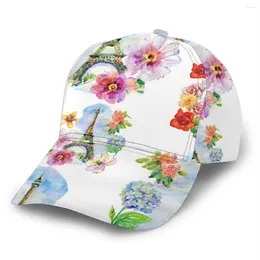 Bola Caps Cinessd Aquarela Flores e Torre Eiffel Boné de Beisebol Moda Homens Chapéu Verão Pai Masculino Esportes