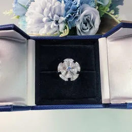 S925 Sterling Silver Round Flower Ring Form Form Ladies خطبة خاتم نبيلة مزاج نبيل نبيلة Superior299g