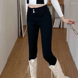 Women's Jeans Double Button High Waist Tight Elastic Slim Leggings Hip Lifting Nine Part Pencil Pants Autumn And Winter