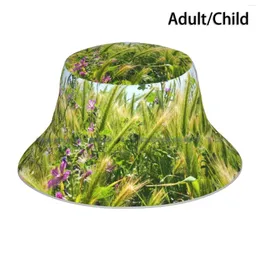 Berets Inside The Flower Meadow Bucket Hat Sun Cap Prairie Purple Lila Spring Summer Bugs Insects Travel Explore
