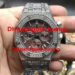 Полностью ледяные роскошные кварцевые мужские часы с бриллиантами диаметром 42 мм Полный бриллиантовый ремешок Кварцевые часы из нержавеющей стали с сапфировым стеклом Полнофункциональные мужские часы 256H