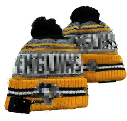 Pingwiny czapki bobble czapki baseball hokejowe czapki piłki 2023-24 mody designer kubek hat grubego dzianiny faux poma czapka świąteczne kapelusz sport