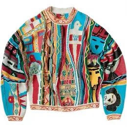 Men's Sweaters Kapital Hirata hohiro Pullover figure round neck sweater contrast color for men and women220S