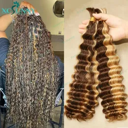 Lace s Bulk Human Hair For Braiding Highlight Deep Wave Color 30 Double Drawn Wholesale Burmese Boho Braids Bundles No Weft 231007