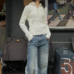 Deeptown Vintage White Half-Zip Knitted white turtleneck sweater ...