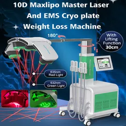 CE Sertifikasyonu 10D LIPO Lazer Yağ Çıkarma Makinesi Kırmızı Yeşil Işık Soğuk Lazer Kilo Kaybı Vücut Konturlama Cihazı 4 EMS Kriyoterapi Pedleri Emslim Kas Stimülasyonu