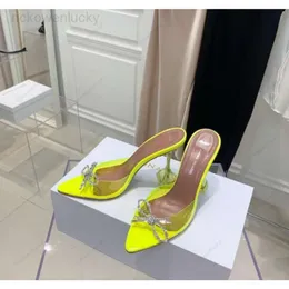 amina muaddi Luxury Designer sandals New clear Begum Glass Pvc Crystal Transparent Slingback Sandal Heel Pumps 100mm crystal-embellished slippers YELLOW shoes