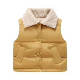 허리 코트 아이 조끼 겨울 소년 소녀 두꺼운 따뜻한 캐주얼 스퀘어 칼라 양고기 양털 재킷 2 10 년 된 패션 아이 의류 231007