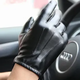 Five Fingers Gloves Driving Men's Luxurious Pu Winter Autumn Driving Keep Warm Gloves Cashmere Tactical Gloves Leather Black Outdoor Sports 231007