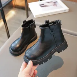 Stivali Scarpe per bambini autunnali Solido Nero opaco Ragazza Pelle Corta Moda Punta tonda Antiscivolo Caviglia causale per scuola per bambini