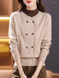 Женские свитера BOBOKATEER, искусственный комплект из двух предметов, женский вязаный пуловер с воротником-стойкой, свитер Sueters De Mujer Moda, повседневный джемпер на пуговицах спереди