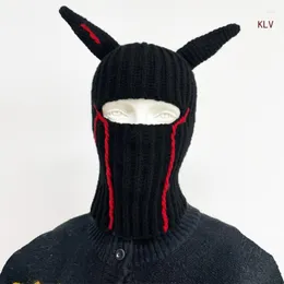 Berets Horn Devil Hat Women Halloween dzianin Balaclava Picture Rekwizyty Y2K-dziewczyna z szydełkowanym aniołem