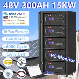 48V 200AH 300AH LiFePO4 Battery Pack 51.2V 15KW Lithium Solar Battery CAN/RS485 32 Parellel 6000+ Cycle PC Monitor For Inverter