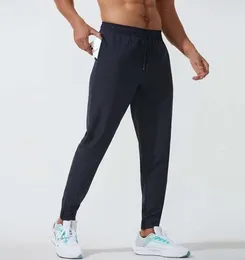 Lulu Men Jogger Long Pants Sport Yoga Outfitクイックドライドローストリングジムポケットスウェットパンツカジュアルエラスティックウエストファイス