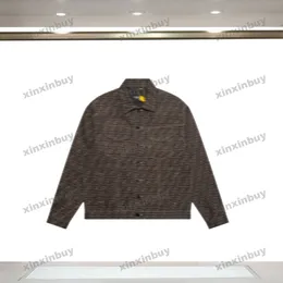 Xinxinbuy 남자 디자이너 코트 재킷 이중 편지 Jacquard Fabric Roma Long Sleeve 여자 검은 진한 블루 브라운 s-2xl