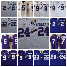 Maglia da calcio LSU Tigers Disponibile 2 Justin Jefferson 5 Derrius Guice 9 Joe Burrow 9 burreaux 22 Clyde Edwards-Helaire 24 Derek Stingley Jr. 7 Maglia cucita P.Peterson