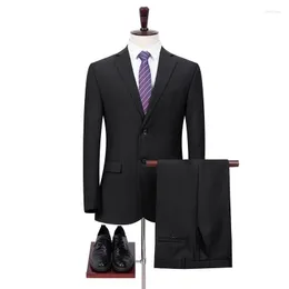 Mäns kostymer 2023 Est British Style Costume Mens 2-PCS Suit Slim Form Formal Tuxedos For Wedding Prom Groomsmen Black Blue Blazer Pants