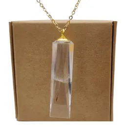 Pendant Necklaces Dandelion Make A Wish Real Flower Sliced Mirror Cuboid Resin Gold Color Chain Long Necklace Women Boho Jewelry Handmade