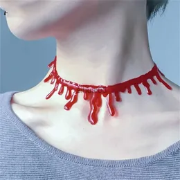 Pendant Necklaces 2023 New Fashion Halloween Red Blood Choker Necklace For Women Scary Vampire Dark Cosplay Necklaces Gothic Jewelry Party Gift x1009