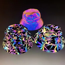 Party Hats Holographic Reflective Unisex Bucket Hat Outdoor Summer Reflising Cap Head Cover - Rave Festival Party Concert 231007