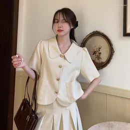 女性のスーツプラスサイズ韓国語バージョン2023夏の服甘いかわいいファッションスタイルスーツラペルジャケットフレッシュシック