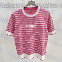 Projektantka koszulki damskiej Pink Striped Thirt dla kobiet dzianinowe topy z krótkim rękawem biały litera Swatery odzieży damska 738Z OB29 YVD5