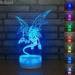 Lâmpadas de mesa Yu Gi Oh Blue-Eyes White Dragon 3D Table Lamp Controle de toque 7 cores mudando luz noturna acrílica USB decorativa crianças presentes YQ231009
