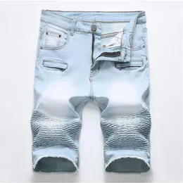 Pantaloncini di jeans da moto strappati da uomo unici Jeans Designer di moda Tasca con cerniera graffiata Jeans corti con pannelli di grandi dimensioni retrò Trous218m