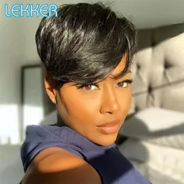 Synthetische s Lekker Wear to go Kurzer Pixie Straight Bob Echthaar für Frauen Brasilianisches Remy Farbiger Seitenteil Pony Nicht Spitze 231007